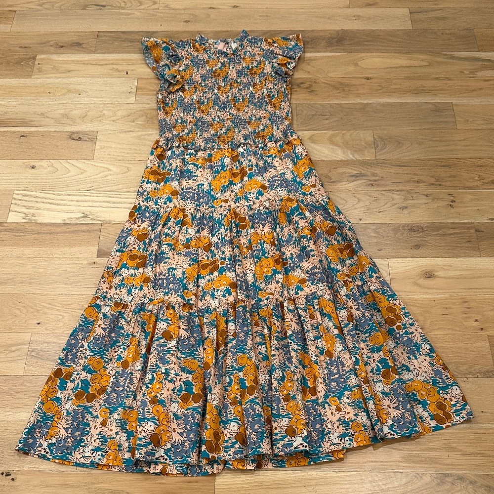 Sea Blue and Orange Floral Maxi Dress